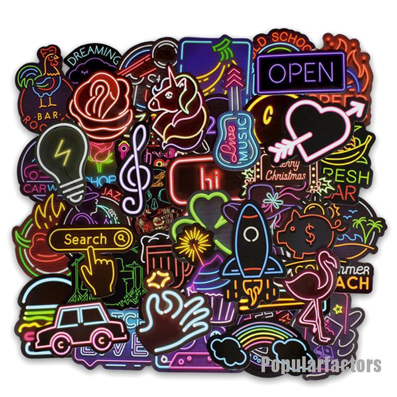 Set 50 Miếng Dán neon Dễ Thương Dùng Trang Trí Vali / Laptop