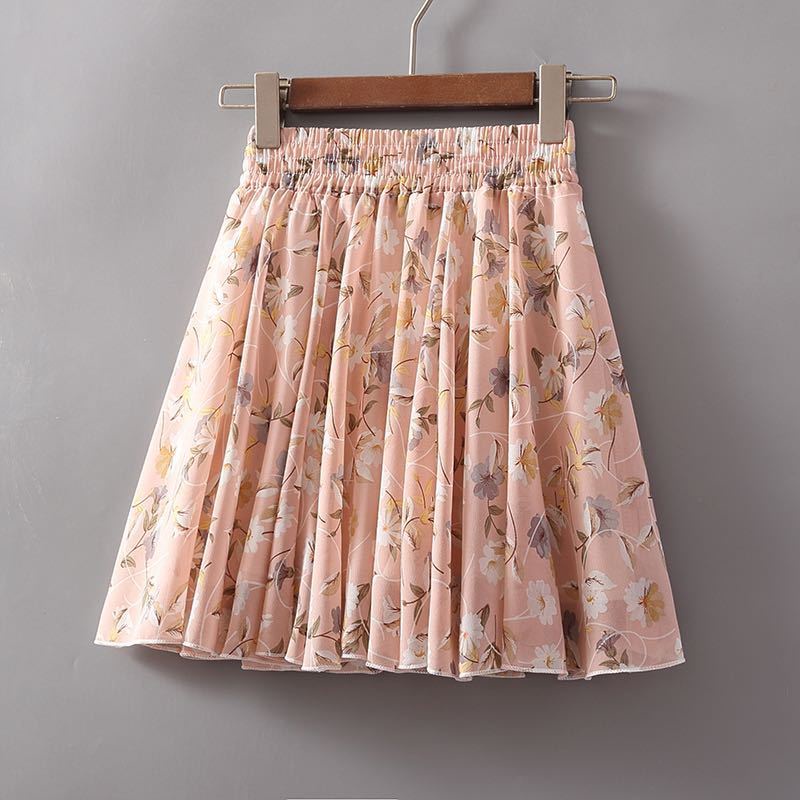 Small floral chiffon short skirt women  2022 summer new A-line skirt high waist Korean version large swing skirt umbrella skirt