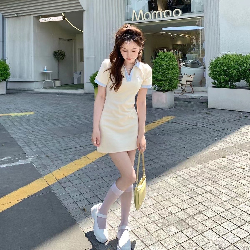 Đầm Polo Ngắn Ôm Eo Màu Sắc Trẻ Trung Thời Trang Mùa Hè Cho Nữ