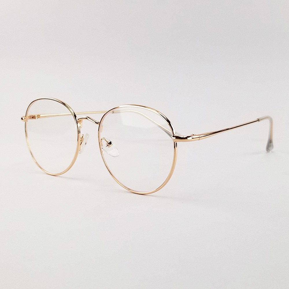 Gọng kính cận nam nữ mắt tròn kim loại 9008 màu bạc, hồng vàng. Tròng kính giả cận 0 độ, chống ánh sáng xanh, UV | BigBuy360 - bigbuy360.vn