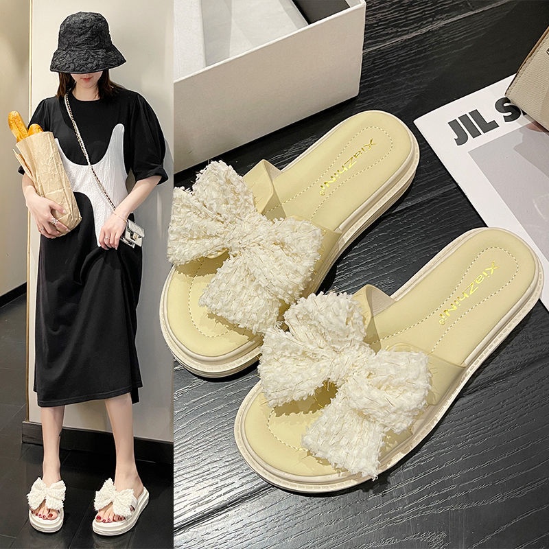 Giày Sandal Đế Mềm Chống Trượt Đính Nơ Phong Cách Pháp