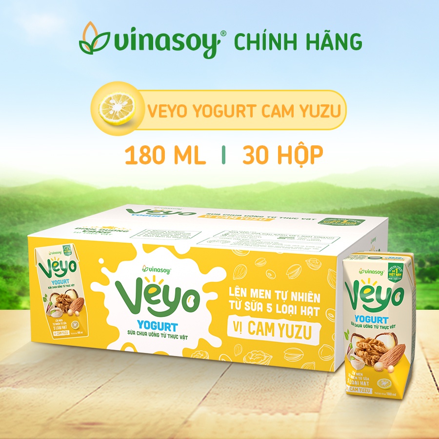 Thùng Sữa chua uống từ thực vật Veyo Yogurt vị Cam Yuzu 30 Hộp x 180ml -