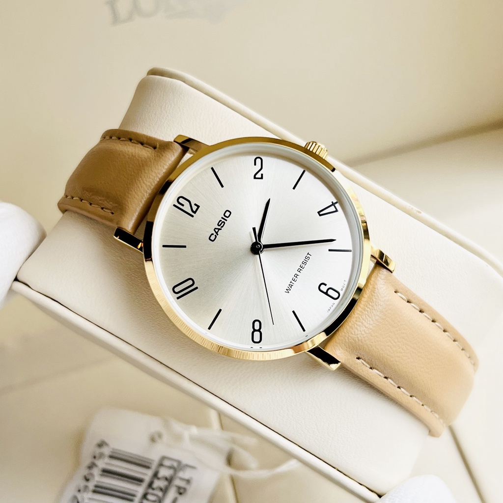 Đồng hồ nữ dây da Casio LTP VT01GL-9B2 Viềng vàng mặt số học trò - Chống nước 3ATM Bảo hành 1 năm Hyma watch