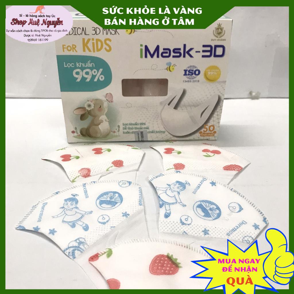 Khẩu Trang Kháng Khuẩn Trẻ Em 3D Kids Mask Duy Khánh hộp 50 cái, dầy đẹp, dễ thở ôm sát mặt dành cho bé