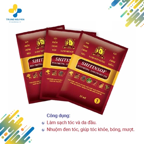 Dầu Gội Đen Tóc Thuốc Nhuộm Tóc Shitinsof Hán Phương Linh Chi Danh Nhân Đường (Hộp 3 Gói X 15ML)