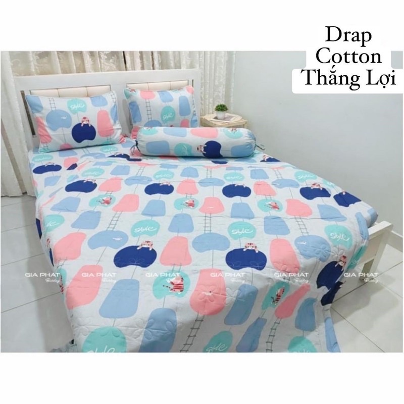 Ga Thắng lợi cotton, ga giường 100% chuẩn logo ( 4 món) mẫu Mèo nhỏ