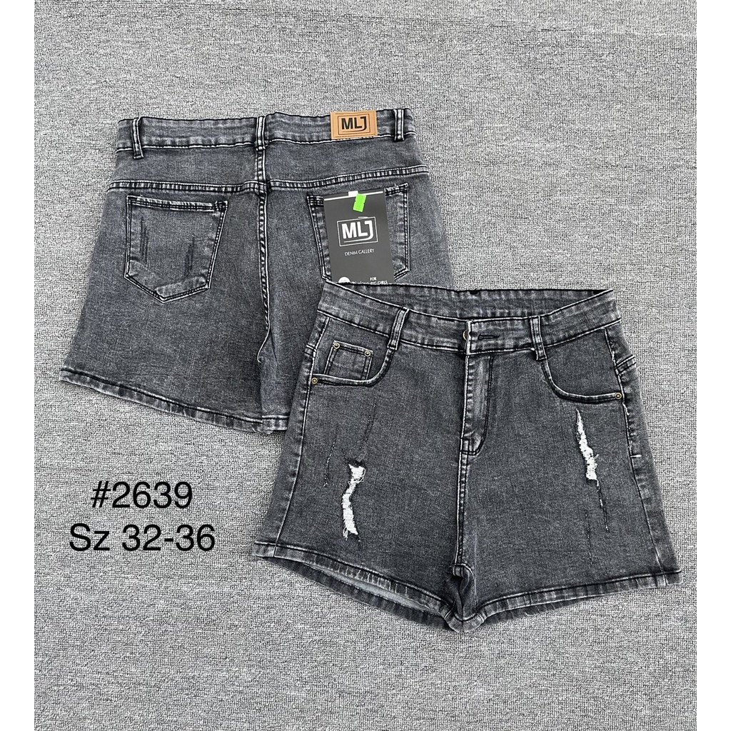 Quần short jean nữ BigSize lưng cao trên rốn, co dãn mạnh, lai cuốn, màu xám rách dành cho người mập 2639