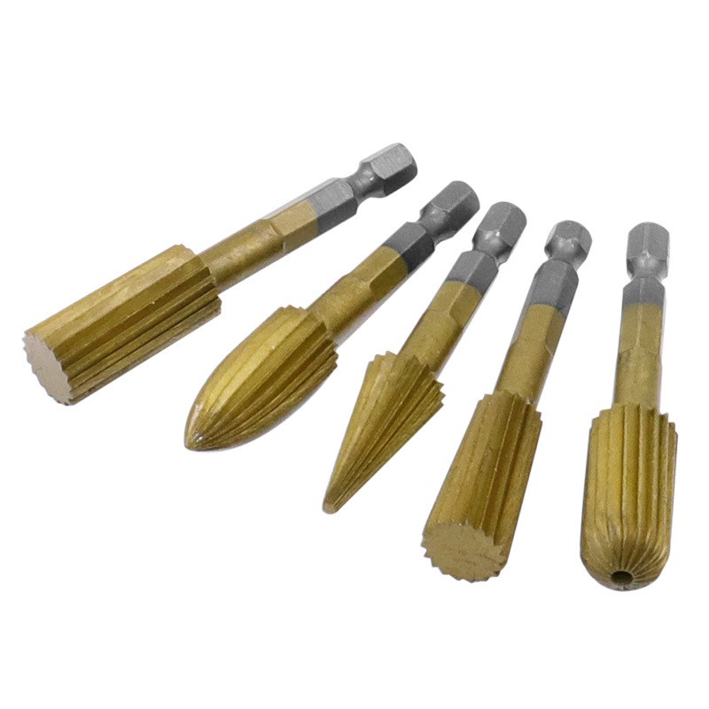 Wholesale High Speed ​​Steel Woodworking Rotary Files Electric Grinding Head 6.3mm Handle 5 Piece Set Hexagonal Special-shaped