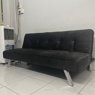 Sofa Bed - Sofa Giường bọc vải Nhung màu đen chân kim loại