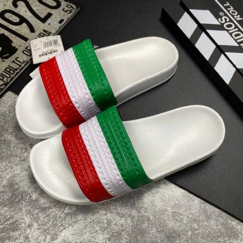 Dép Quai Ngang ITALY Đế Trắng 3 Sọc Cờ Ý - Dép Bánh Mì ADIDAS Nam Nữ Đế Cứng, Đường Keo Chắc Chắn - Shop MR BEAN .