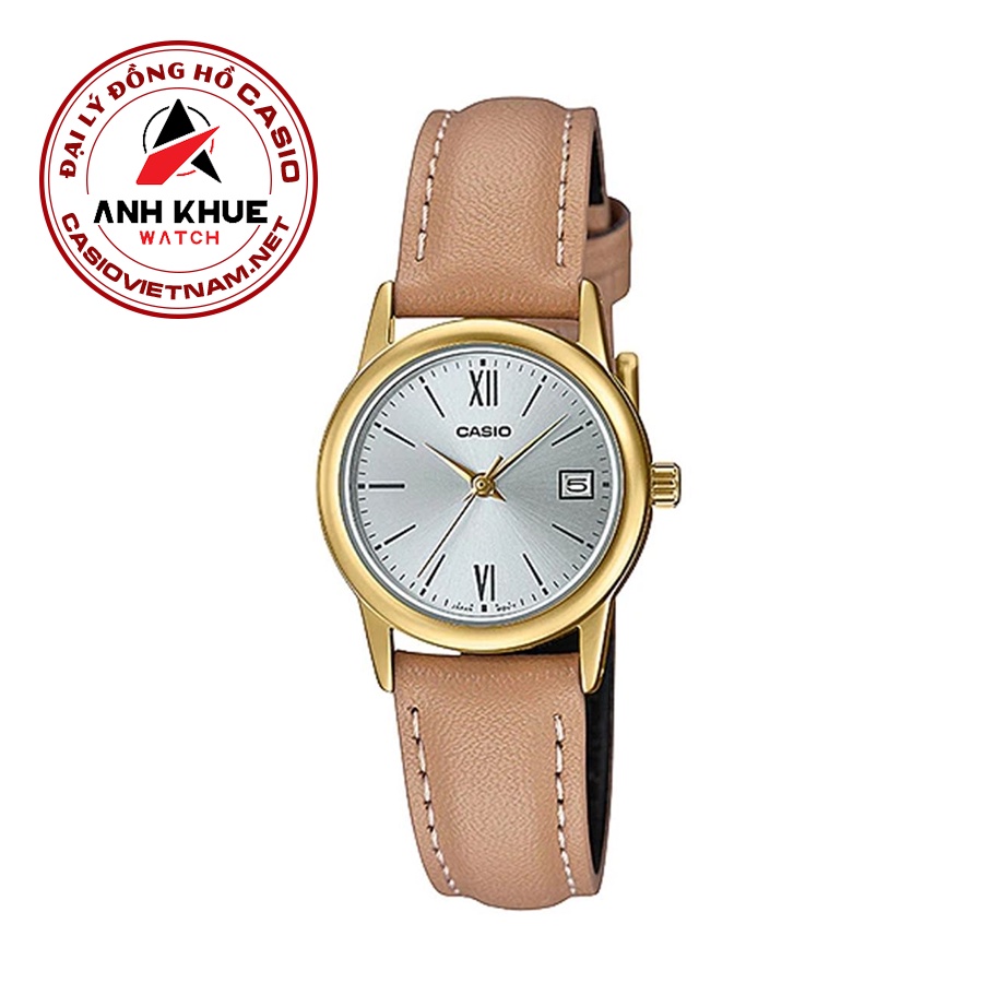 Đồng Hồ Casio Nữ LTP-V002GL-7B3 | Dây Da Màu Nâu | Viền Mạ Vàng | Chống Nước