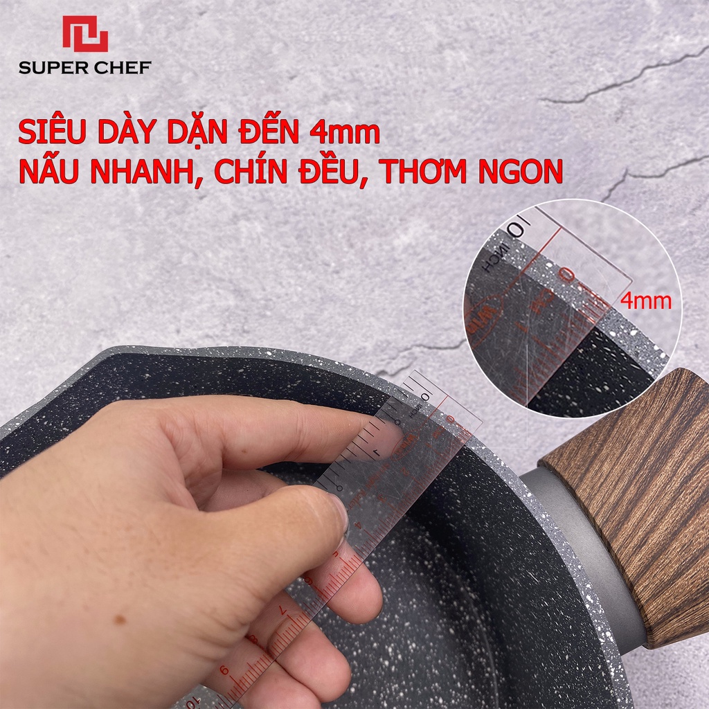 [Mã BMBAU50 giảm 7% đơn 99K] Chảo Chống Dính Vân Đá Đáy Từ Super Chef Dày 4mm Siêu Bền Bỉ ( từ 20-28cm)