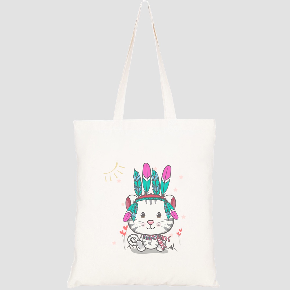 Túi vải tote canvas HTFashion in hình cute baby kitten greeting card with pattern set HT223