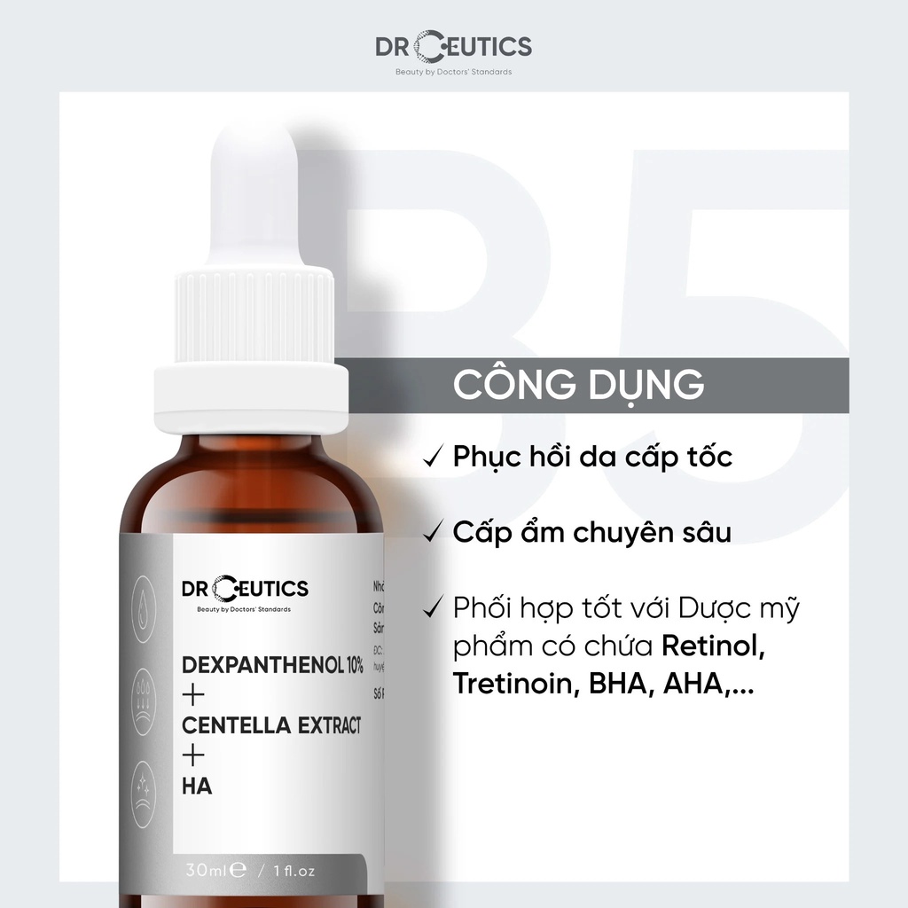 Serum B5 DrCeutics Cấp Ẩm Và Phục Hồi Da Dexpanthenol 10% + Centella Extract + HA 30ml
