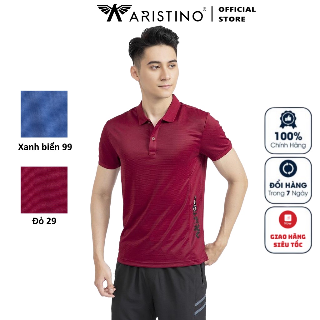 Áo Thun Nam Có Cổ Aristino APS010S1 Polo Nam Ngắn Tay Màu Đỏ và Xanh Biển Vải Polyester Cao Cấp Dáng Ôm Vừa Thể Thao
