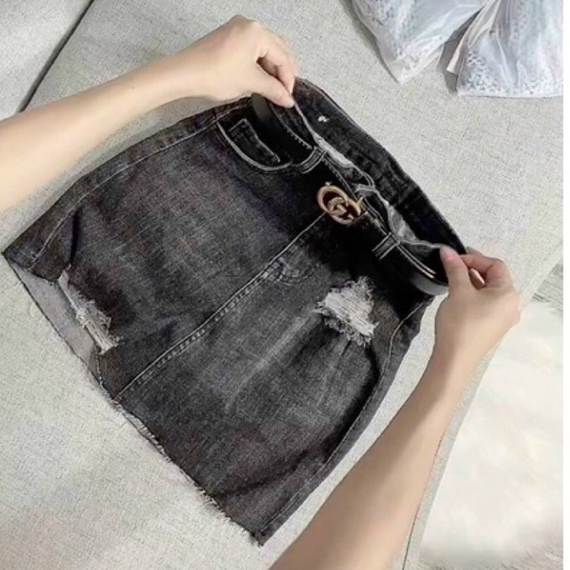 Chân váy quần jean rách co giãn lưng siêu cao màu dơ và màu đen hàng 3 sizes 🍃🍃🍃LY capnhatxuhuong