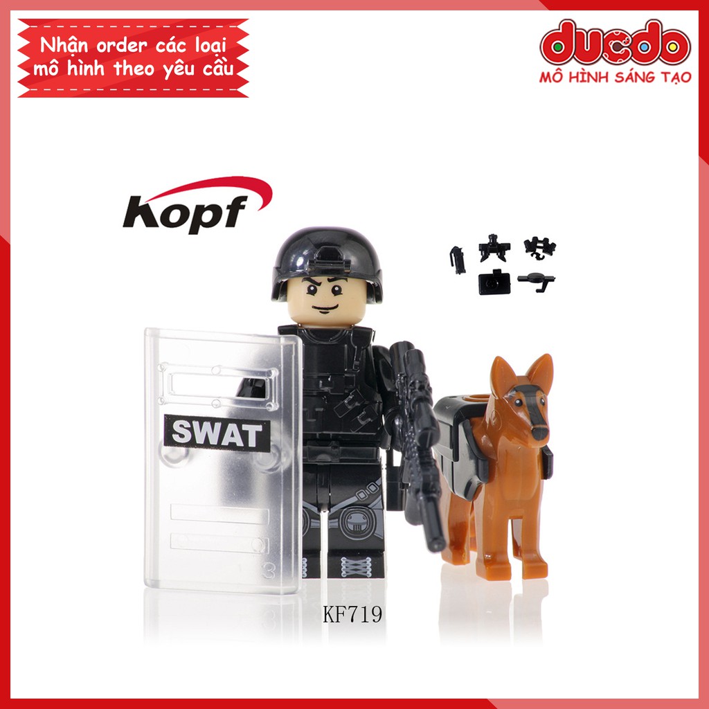 Minifigures lính SWAT đặc nhiệm full trang bị kèm chó nghiệp vụ - Đồ chơi Lắp ghép Xếp hình Mô hình Mini Kopf KF6067