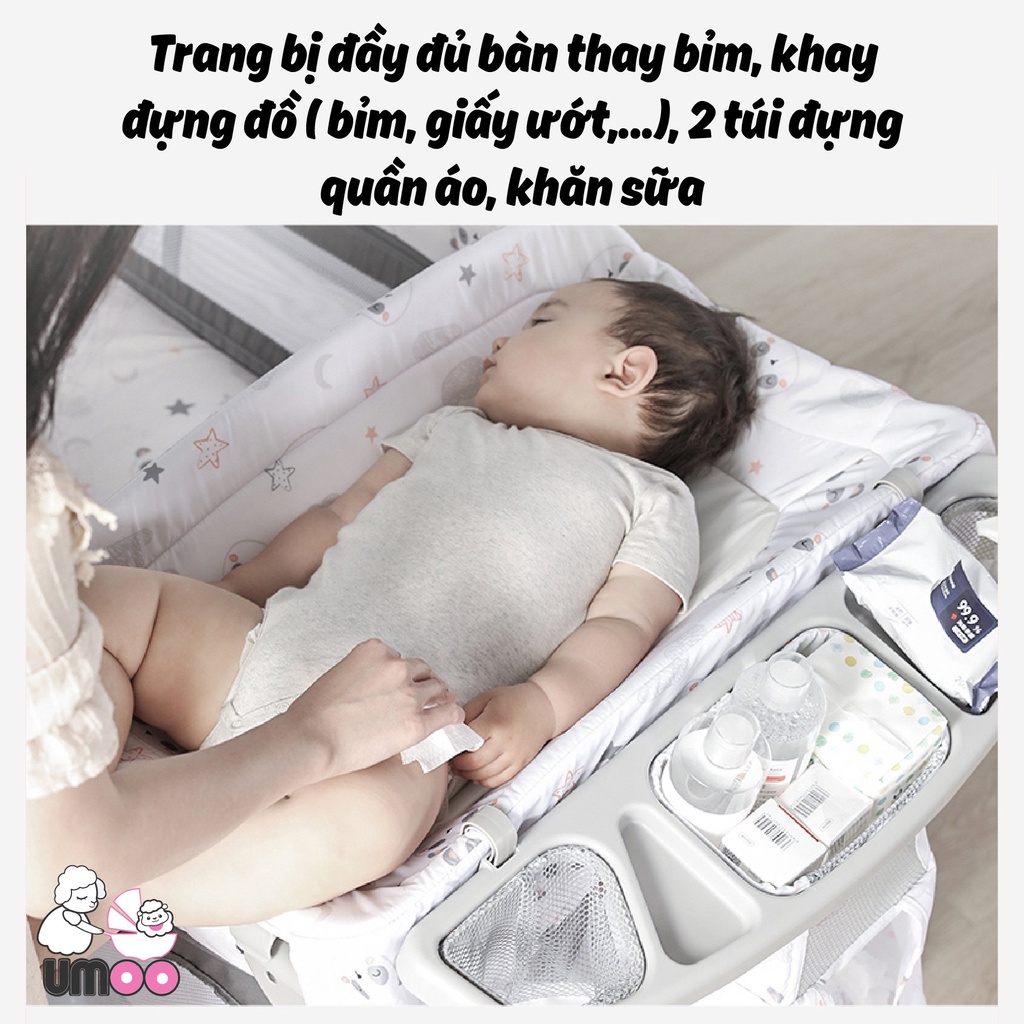 Nôi Cho Bé Đa Năng Umoo UM-08108, Full Tính Năng Gấp Gọn - Tặng Quà Phụ Kiện Kèm Theo Dùng Cho Trẻ Từ Sơ Sinh