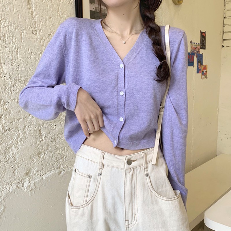 Áo Khoác Cardigan Dệt Kim Tay Dài Phong Cách Hàn Quốc