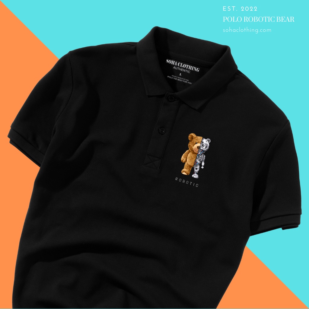 Áo Thun Polo Nam Basic cổ bẻ vải Cá Sấu chuẩn form,hình in sắc nét,  BEAR ROBOTIC -SoHa Clothing