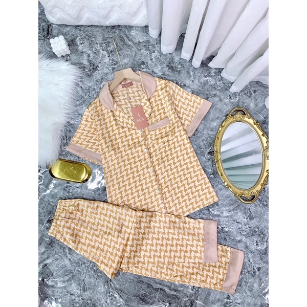 bộ lụa ngắn tay hãng sam choco áo ngắn tay quần dài bộ mặc nhà đẹp bộ pijama cao cấp