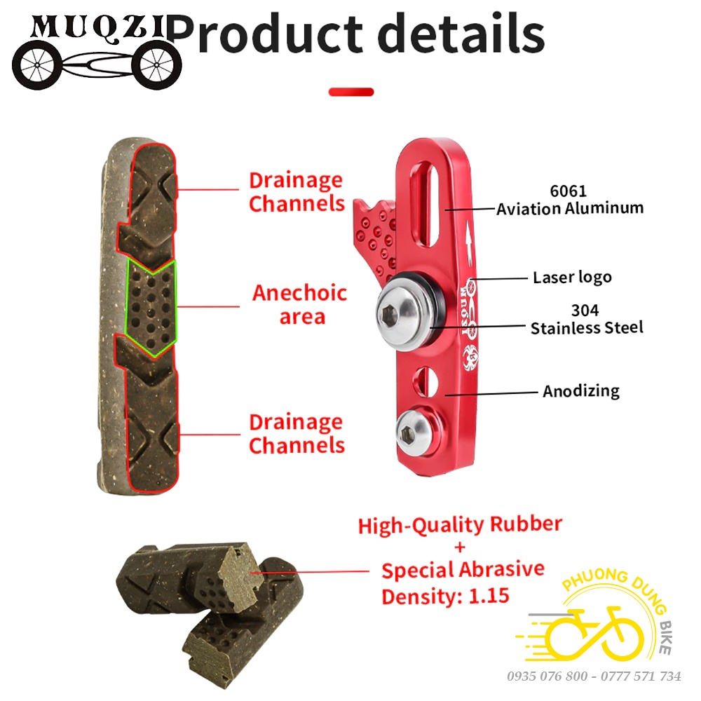 Cặp gôm phanh dành cho vành Carbon xe đạp MUQZI