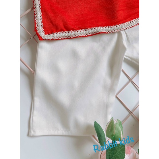 Áo Dài Cách Tân Bé Gái FREESHIPTẶNG BỜM NGỌC-Rabbit Kids-Đầm Tết Cho Bé Lụa Đỏ Tay Lưới Nhung