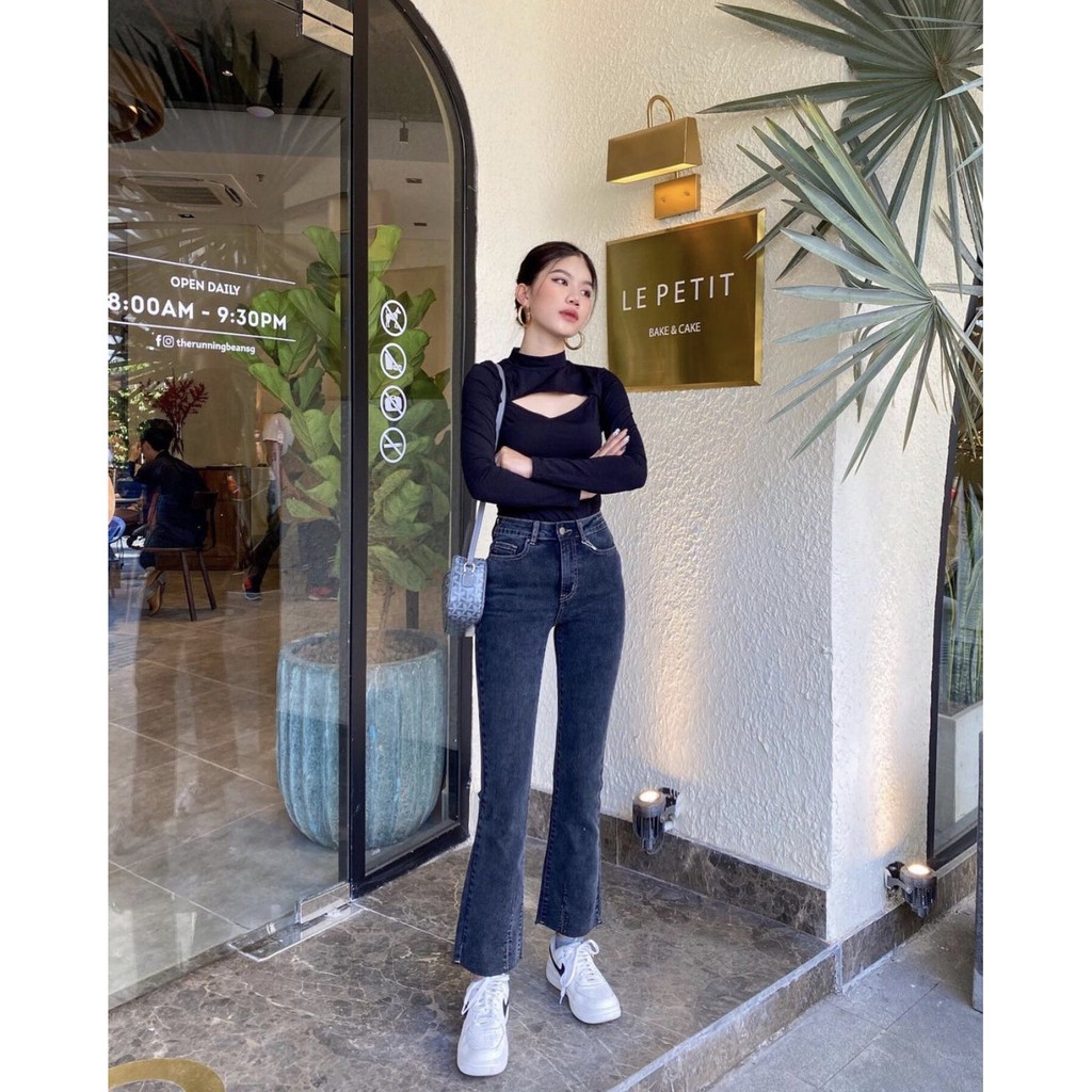 CHICMONKI Quần jeans loe xám CMJ853
