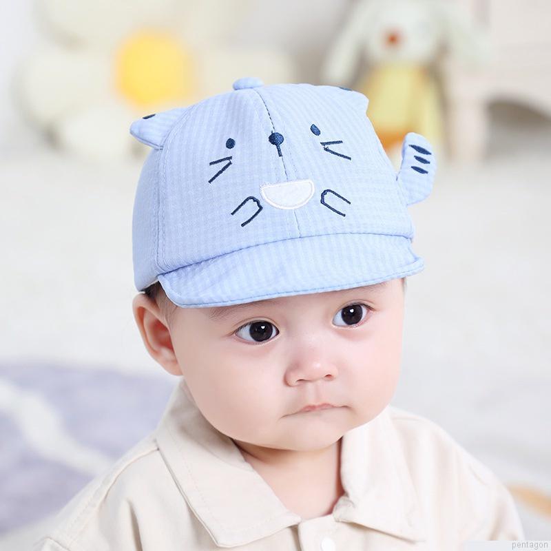 Mũ lưỡi trai vành mềm thêu hình mèo dễ thương cho bé