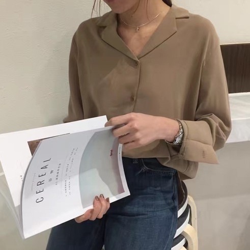 SUXI Áo Sơ Mi Tay Dài Cổ Chữ V Màu Sắc Đơn Giản Phong Cách Hàn Quốc Dành Cho Nữ