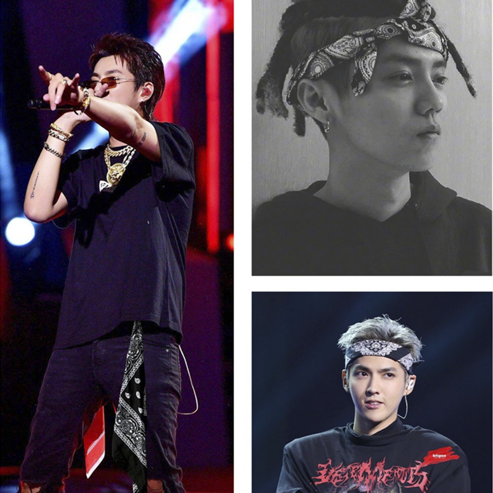 Khăn Choàng Cổ Hình Vuông Họa Tiết Hiphop Phối Móc Khóa Thời Trang