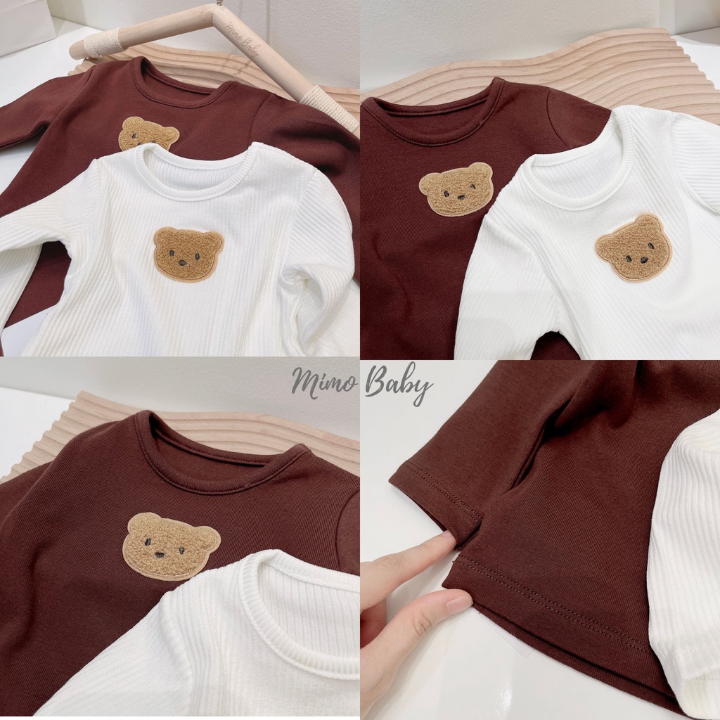 Áo cotton dài tay đính gấu thêu dễ thương cho bé QA32 Mimo Baby