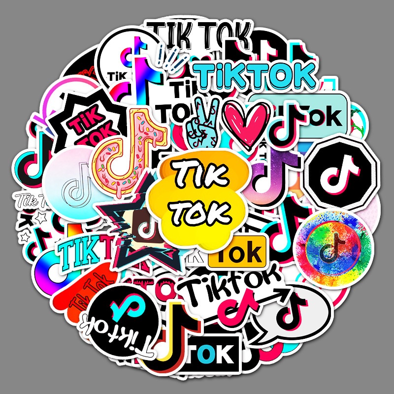 Combo 30 Sticker Chống Nước Decal Dán Điện Thoại Laptop Mũ Bảo Hiểm Vali Guitar Bình Nước Sổ Tay [TIKTOK]