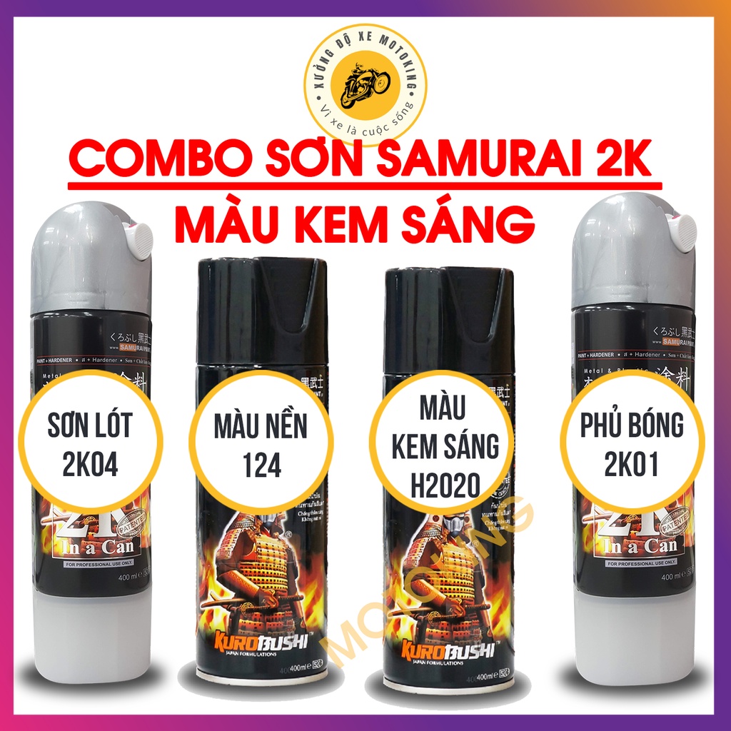 Combo Sơn Samurai màu kem sáng H2020 loại 2K chuẩn quy trình độ bền 5 năm gồm 2K04 - 124 - H2020 - 2K01