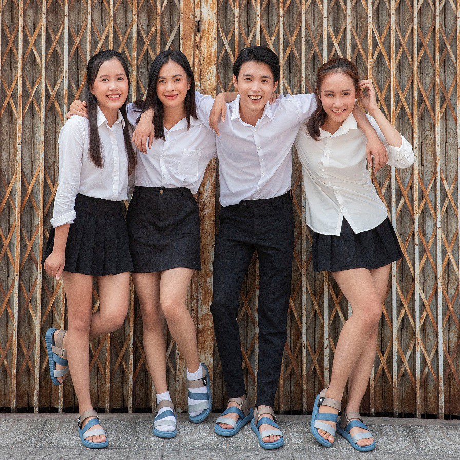 Dép sandal nam nữ SAADO xanh phối xám đi học, đi chơi