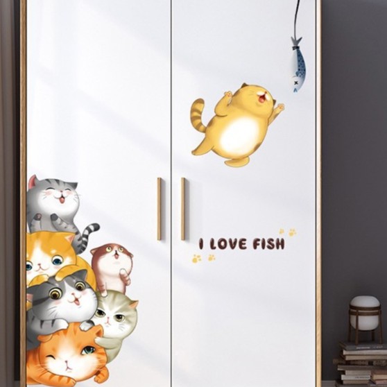 Tranh decal dán tường NHỮNG CHÚ MÈO YÊU CÁ siêu yêu - Decal dán tường phòng khách
