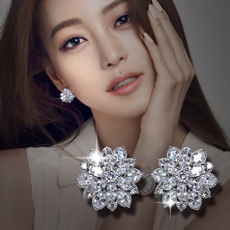 Khuyên tai SINLEERY ES598 hình hoa đính đá zircon cá tính cho nữ