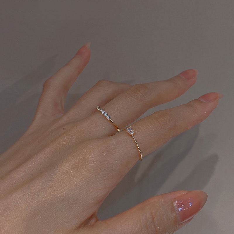 Ahellogirl Set 2 Nhẫn Hình Trái Tim Đính Đá Zircon Phong Cách Hàn Quốc Cho Nữ
