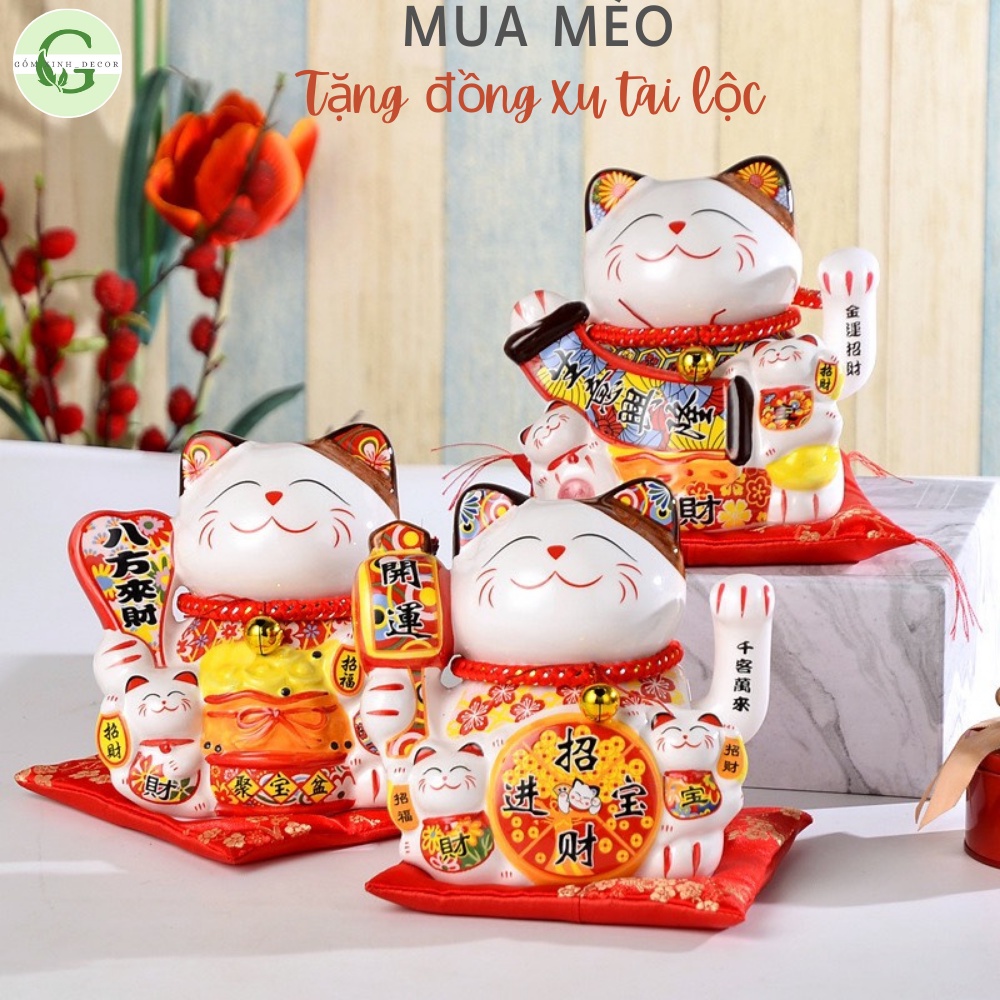 Mèo Thần Tài Vẫy Tay 14cm Mèo Chiêu Tài Lộc Gốm Sứ Giá Rẻ