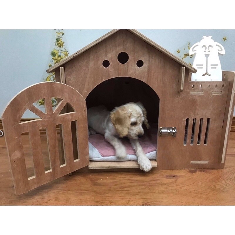 Size M(0-8kg) Nhà biệt thự cho thú cưng, Nhà gỗ lắp ghép cho chó mèo.