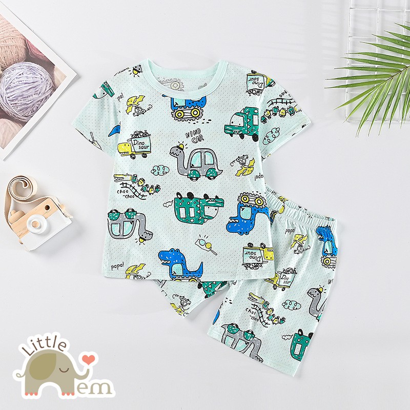 Bộ đồ bé trai Cotton tre cộc tay _ Dinosaur car