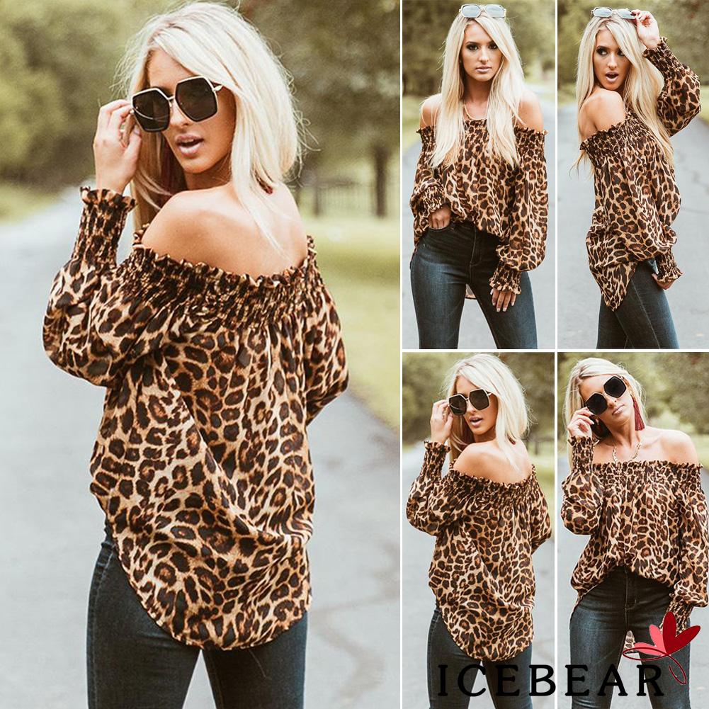 Áo nữ trễ vai họa tiết da báo thời trang quyến rũ