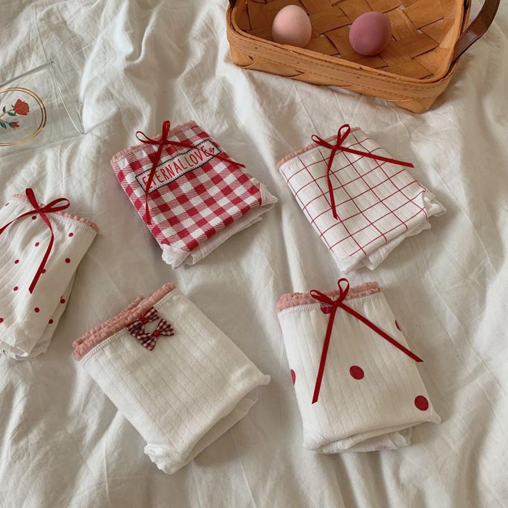 Quần lót cotton mềm phối ren thoáng khí in họa tiết chấm bi ngọt ngào cho nữ BACK2LIFE