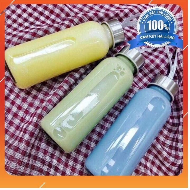 Bình thủy tinh nắp đậy có dây xách 300-500ML - Thủy tinh trong đựng nước nước ép hoa quả - Dễ vệ sinh [ RẺ VÔ ĐỊCH ]