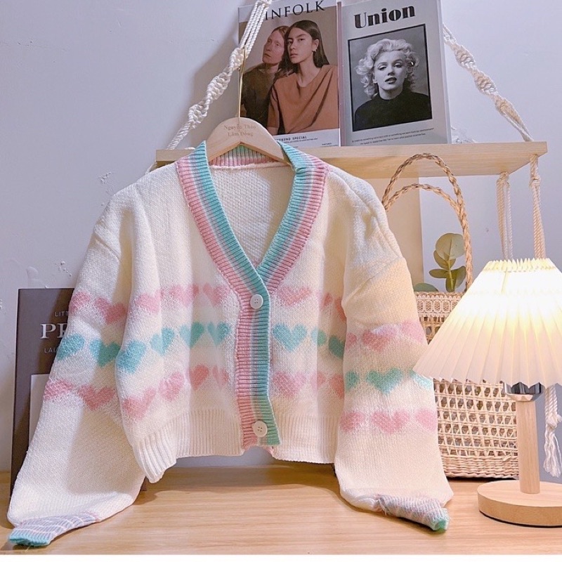 Áo Len Cardigan Croptop trái tim
