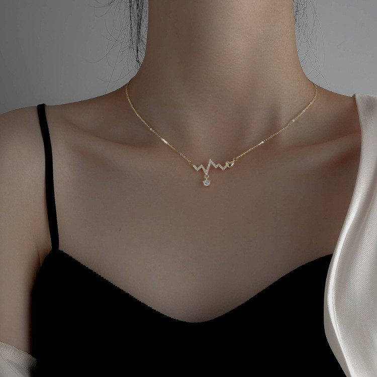 Vòng cổ dây chuyền nữ Lolita xinh xắn màu bạc và vàng hình nhịp tim hàn quốc 2021 V119