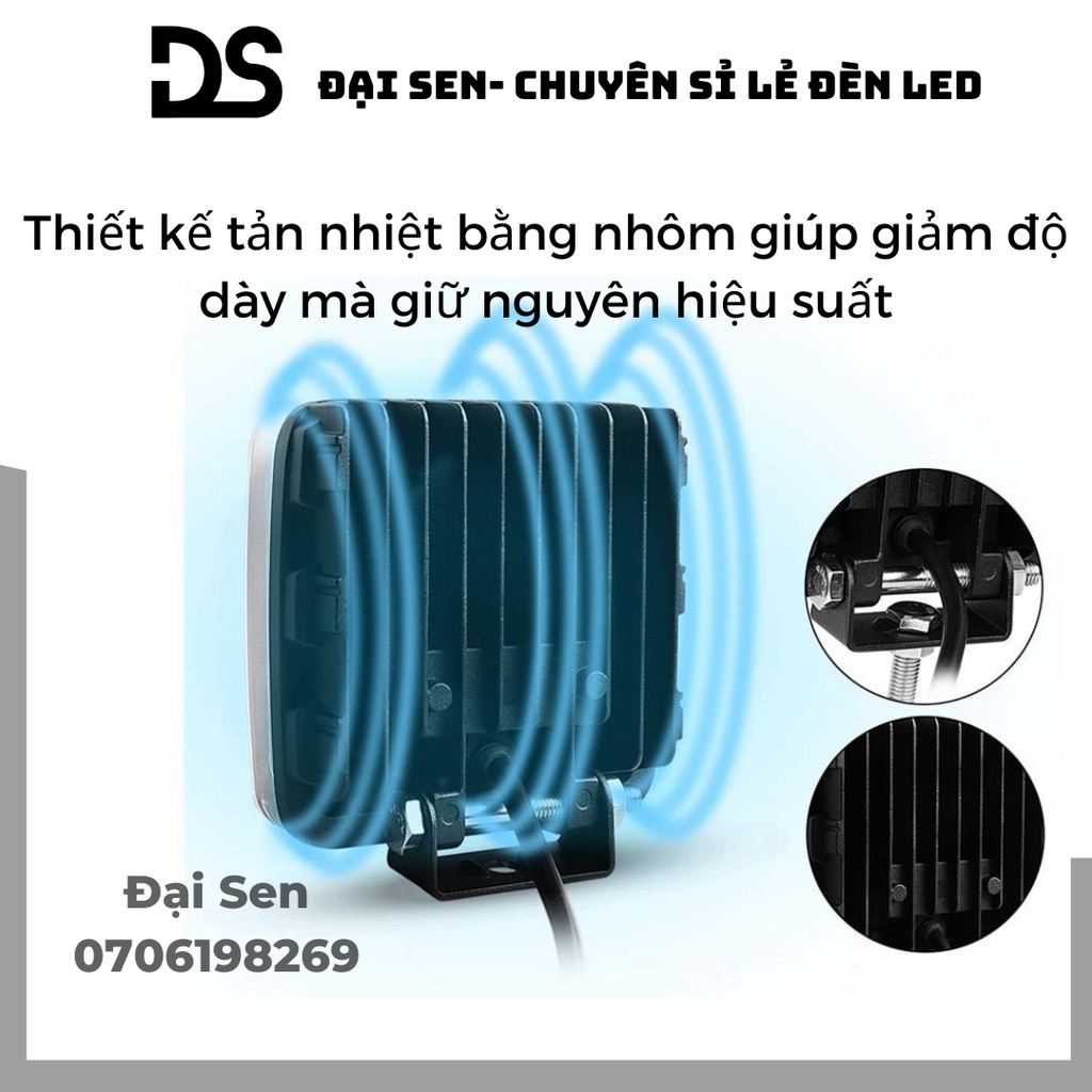 Đèn pha Led work light siêu sáng vuông 231W 10-30V 4 inch  lắp cho ô tô, xe tải, tàu thuyền, ban công