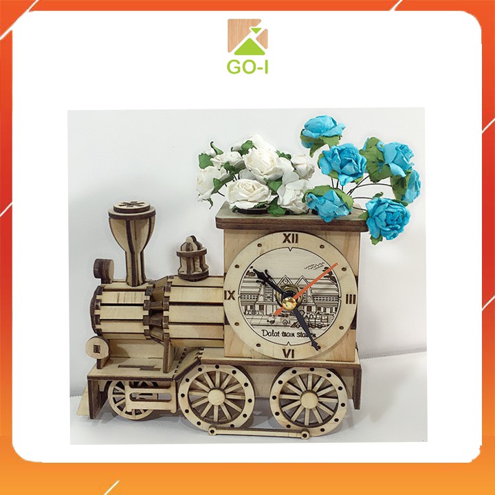 Đồng hồ đầu tàu lửa cổ điển bằng gỗ trang trí để bàn