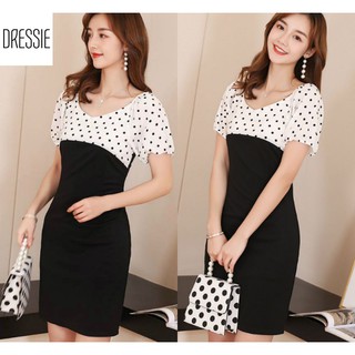 Đầm đẹp đầm ôm body váy nữ áo đầm DRESSIE chấm bi thời trang nữ đẹp công sở dạo phố dự tiệc - DB171 (Đen Trắng)