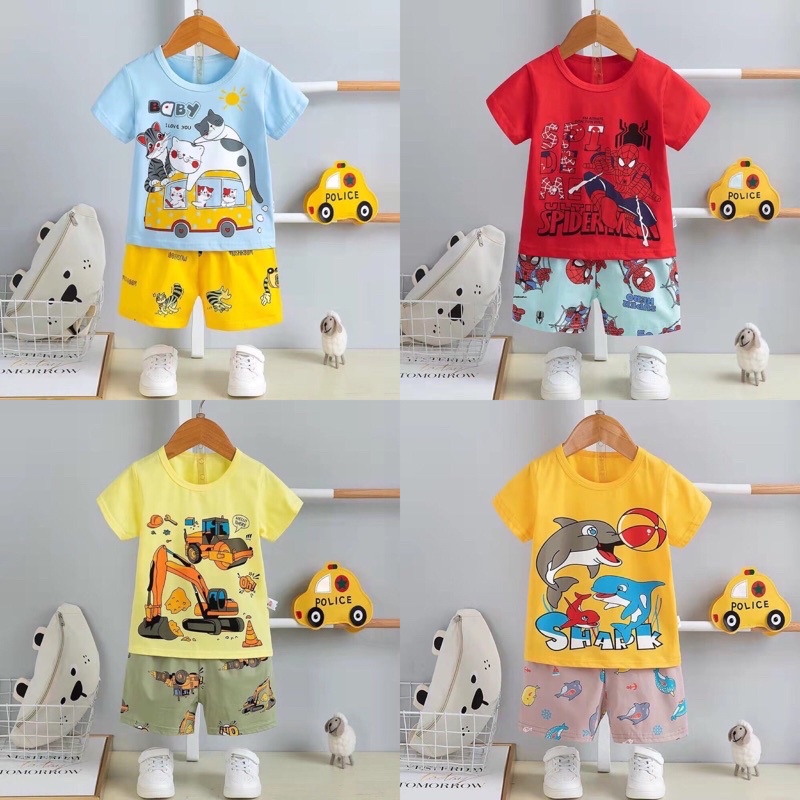 Đồ bộ cộc tay Cotton bé Trai size Nhỡ (15-23Kg)